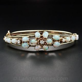 Vintage Opal and Diamond Bangle Bracelet