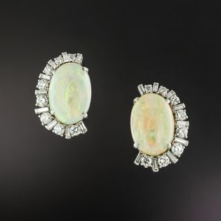 Vintage Opal and Diamond Clip Earrings By Raymond Yard - 2