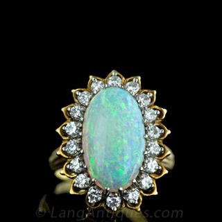 Vintage Opal and Diamond Cocktail Ring Main View
