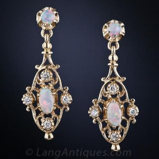 Vintage Opal and Diamond Earrings