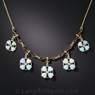 Vintage Opal and Diamond Flower Necklace