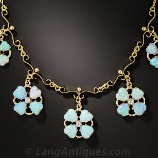 Vintage Opal and Diamond Flower Necklace