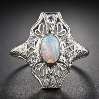 Vintage Opal and White Sapphire Ring