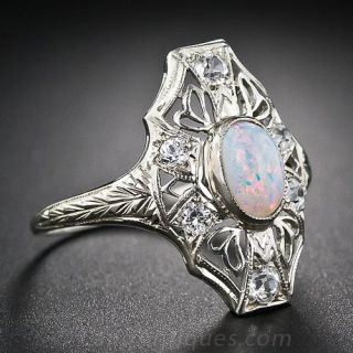 Vintage Opal and White Sapphire Ring