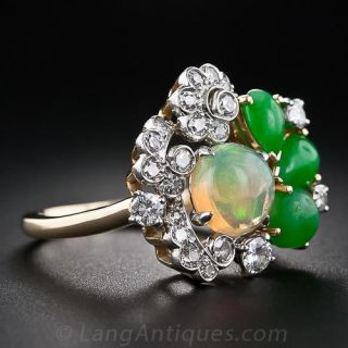 Vintage Opal, Jade and Diamond Ring