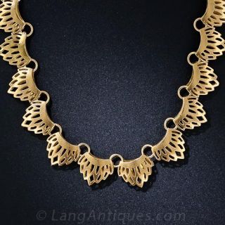 Vintage Openwork Scalloped Link Gold Necklace - 1
