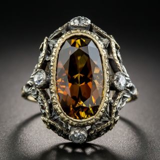 Vintage Orange Tourmaline and Diamond Ring