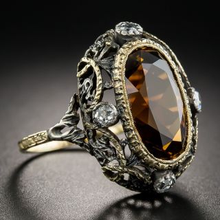 Vintage Orange Tourmaline and Diamond Ring