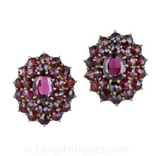 Vintage Oval Garnet Cluster Earrings