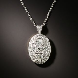 Vintage Oval Shaped Diamond Cluster Pendant - 2
