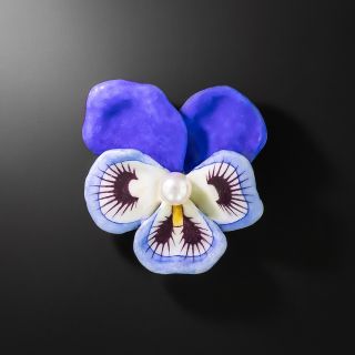 Vintage Pansy with Cultured Pearl Brooch by Larter - 2