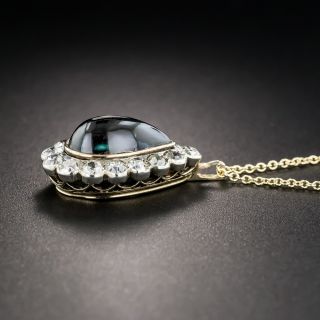 Vintage Pear Shape Cabochon Sapphire Diamond Drop Necklace