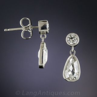 Vintage Pear Shape Diamond Platinum Earrings
