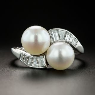 Vintage Pearl and Diamond Bypass Ring - 2