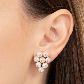 Vintage Pearl and Diamond Clip Earrings