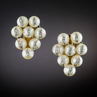 Vintage Pearl and Diamond Clip Earrings - 2