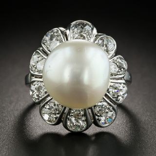 Vintage Pearl and Diamond Cocktail Ring - 2