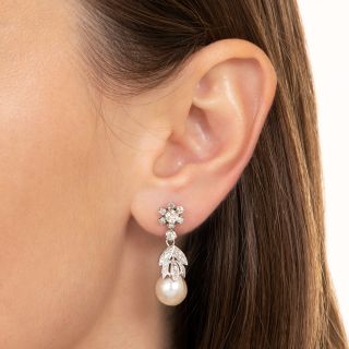 Vintage Pearl And Diamond Drop Earrings