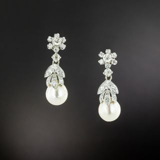 Vintage Pearl And Diamond Drop Earrings - 2