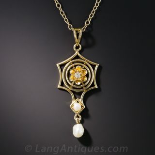 Vintage Pearl and Diamond Drop