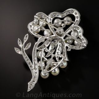 Vintage Pearl and Diamond Floral Brooch
