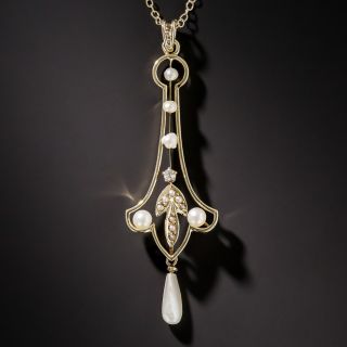 Vintage Pearl and Diamond Pendant Necklace