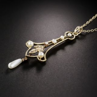 Vintage Pearl and Diamond Pendant Necklace