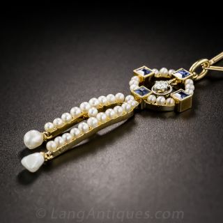 Vintage Pearl Sapphire and Diamond Drop