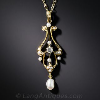 Vintage Pearl with Diamond Drop Pendant