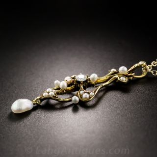 Vintage Pearl with Diamond Drop Pendant