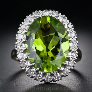 Vintage Peridot and Diamond Cluster Ring