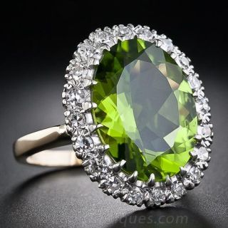 Vintage Peridot and Diamond Cluster Ring