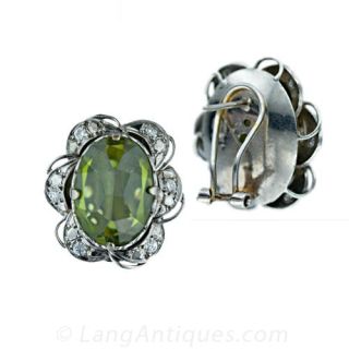 Vintage Peridot and Diamond Earrings