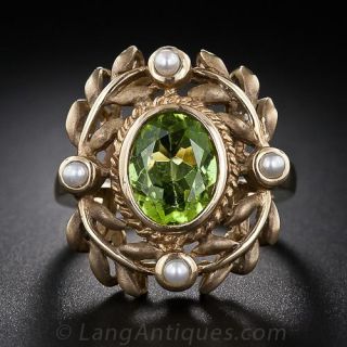 Vintage Peridot and Pearl  Ring - 2