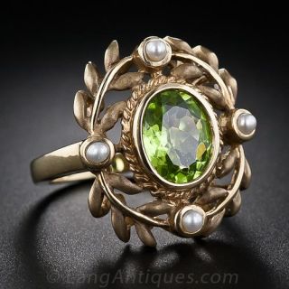 Vintage Peridot and Pearl  Ring