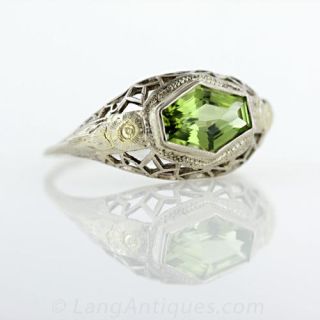 Vintage Peridot Filigree Ring, Circa 1920's