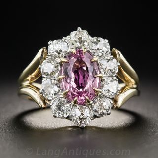 Vintage Pink Topaz and Diamond Ring
