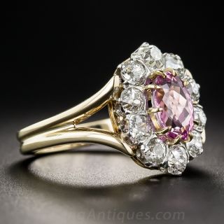 Vintage Pink Topaz and Diamond Ring