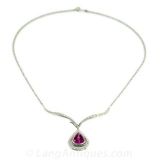 Vintage Pink Tourmaline and Diamond Necklace