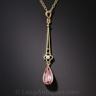 Vintage Pink Tourmaline with Diamond Necklace 