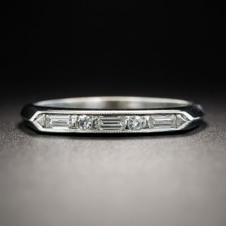 Vintage Platinum Alternating Baguette and Round Diamond Wedding Band