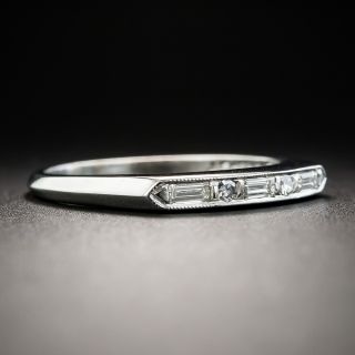Vintage Platinum Alternating Baguette and Round Diamond Wedding Band