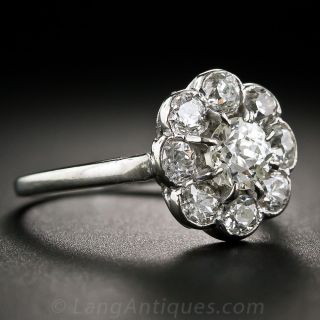 Vintage Platinum and Diamond Cluster Ring