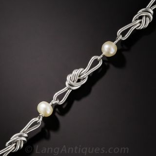 Vintage Platinum and Pearl Knot Bracelet