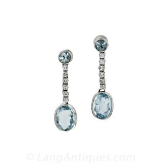 Vintage Platinum Aquamarine and Diamond Earrings