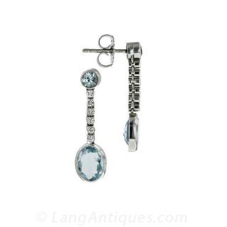 Vintage Platinum Aquamarine and Diamond Earrings