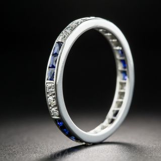 Vintage Platinum Diamond and Synthetic Sapphire Wedding Band