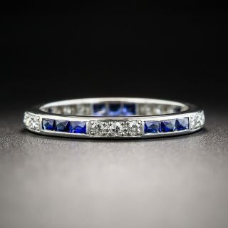 Vintage Platinum Diamond and Synthetic Sapphire Wedding Band