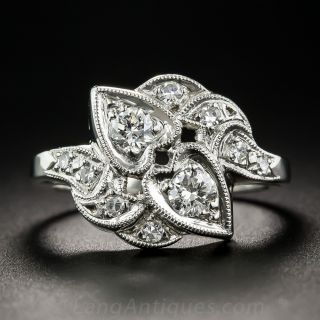 Vintage Platinum Diamond Double Heart Ring