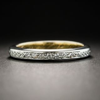 Vintage Platinum Diamond Wedding Band With Zig-Zag Engraving - 1